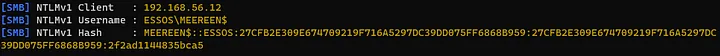 Command line: obtaining the machine account NTLMv1 hash.