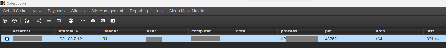 A beacon calling back after the side-loaded DLL runs.