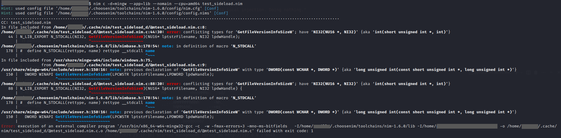 A compiler error refusing the build because the target function is already defined.