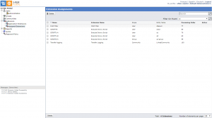 A small thumbnail of the extension assignments screen, a table of extensions against the groups and communities that use them.