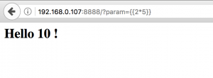A simple arithmetic expression evaluated by the template engine, confirming the injection.