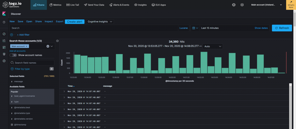 An example of the Logz.io interface.