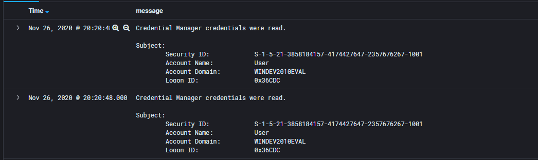 The log list, where incoming log entries appear.