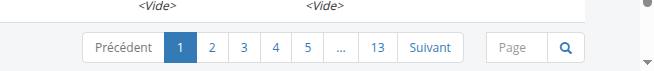 La barre de pagination au bas de la liste des identités, avec les contrôles précédent et suivant, les pages numérotées jusqu’à treize, et un champ pour aller directement à une page.
