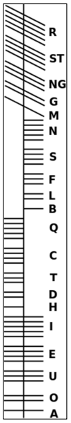 The Ogham inscription: notches cut across a central vertical line.