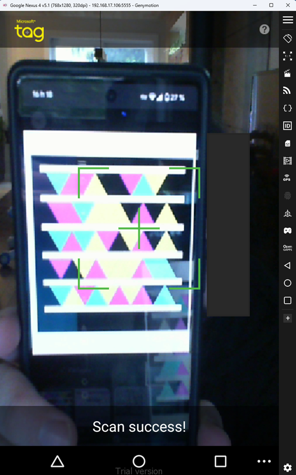 Scanning a valid High Capacity Color Barcode with the Microsoft Tag app.