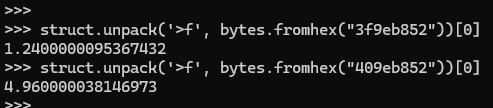 The floating-point conversion of 3F9EB852 and the balance it produces.