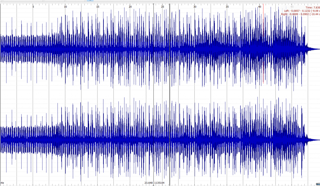The waveform of the mp3 in Sonic Visualizer, showing nothing unusual.