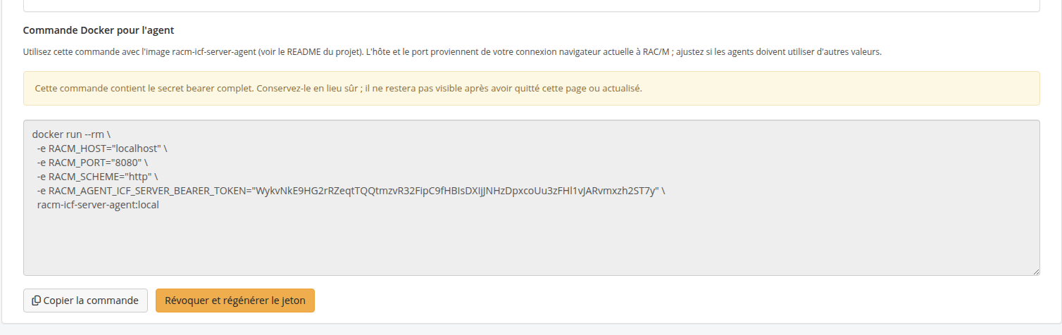 Section commande Docker pour l’agent