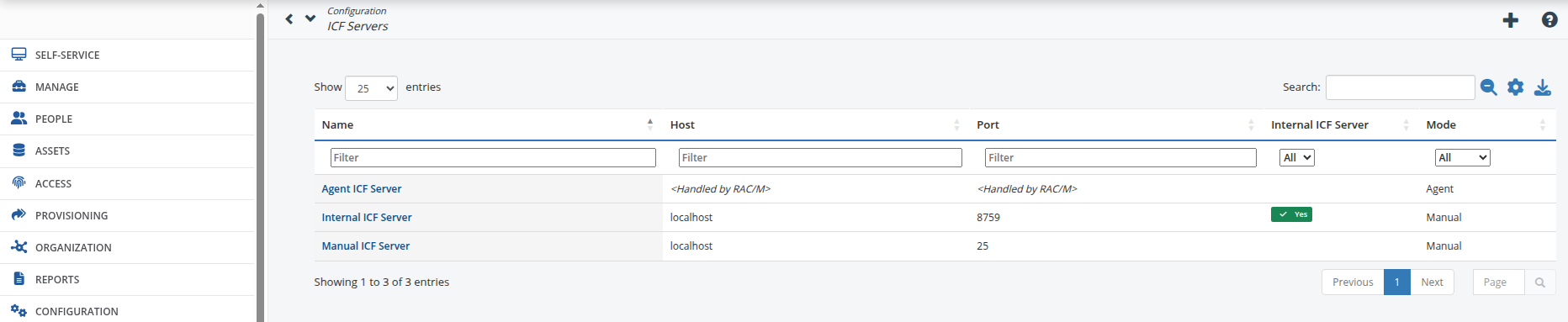 Target system servers list