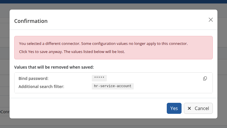Confirmation when changing the connector type