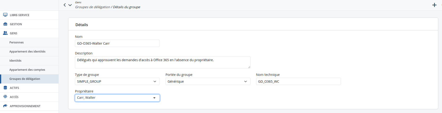Détails du groupe de délégation