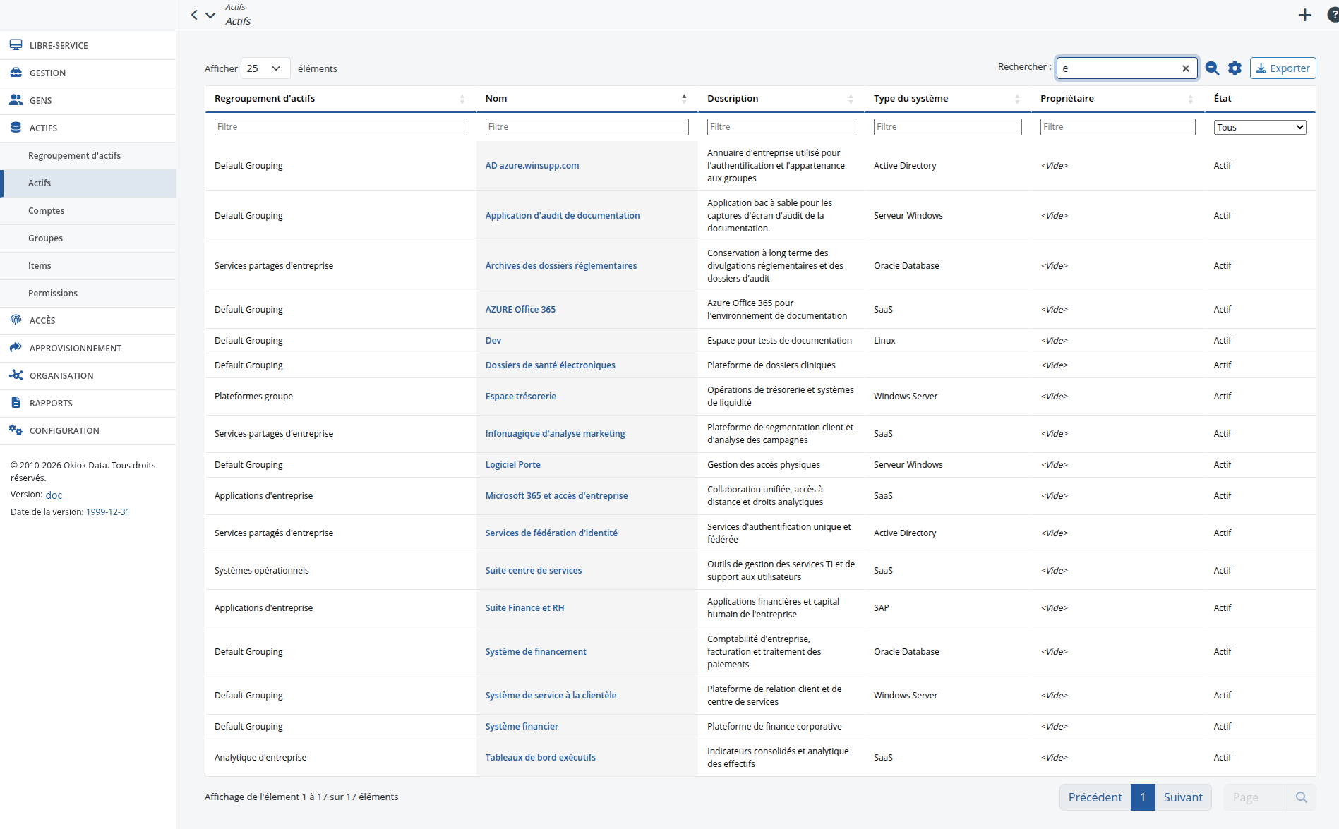 Liste d'actifs