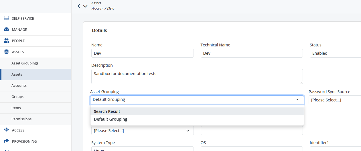 Asset grouping list