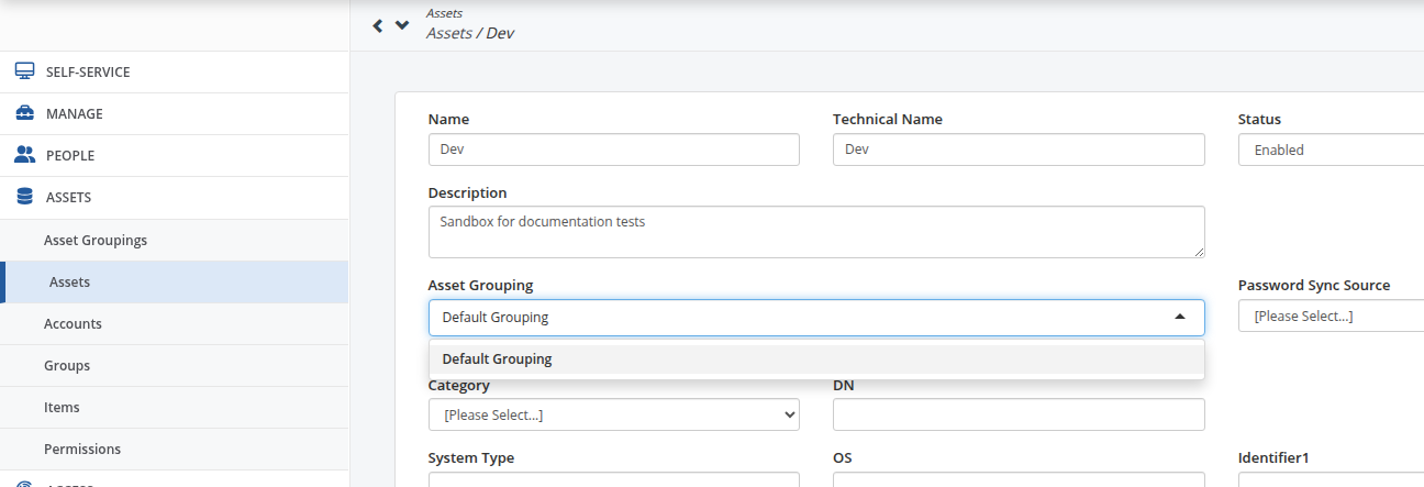 Asset grouping list