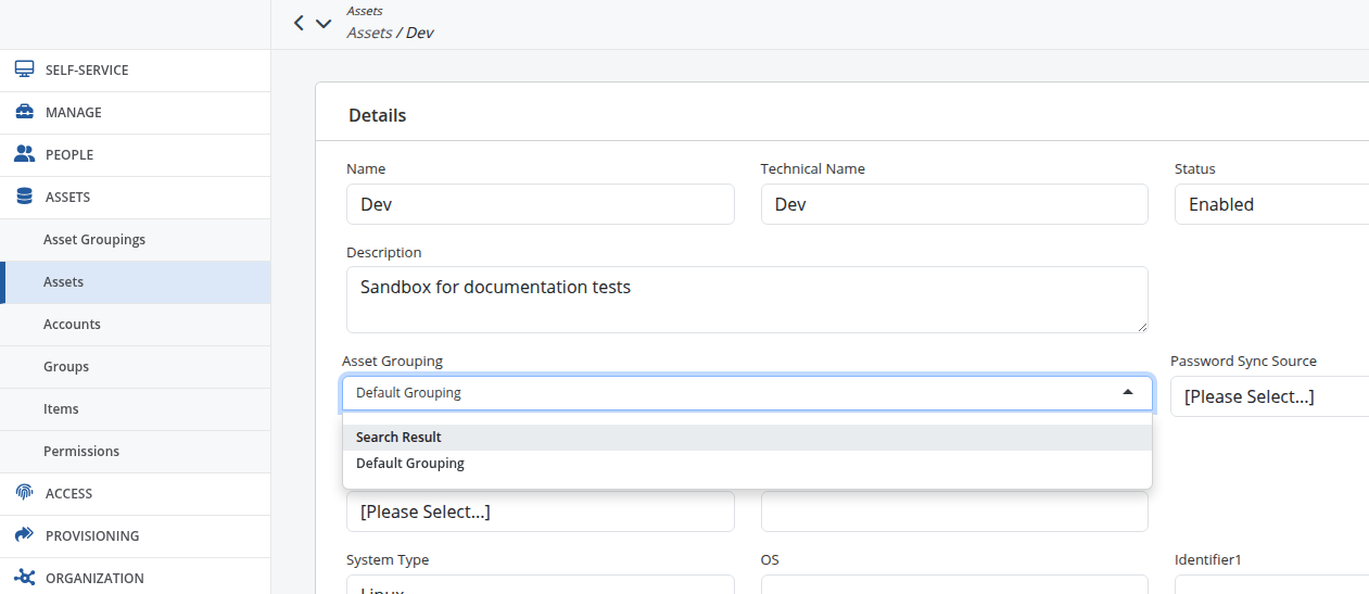 Asset grouping list