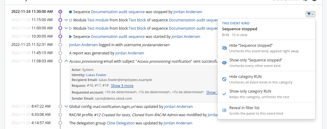 Figure - Audit row filter menu