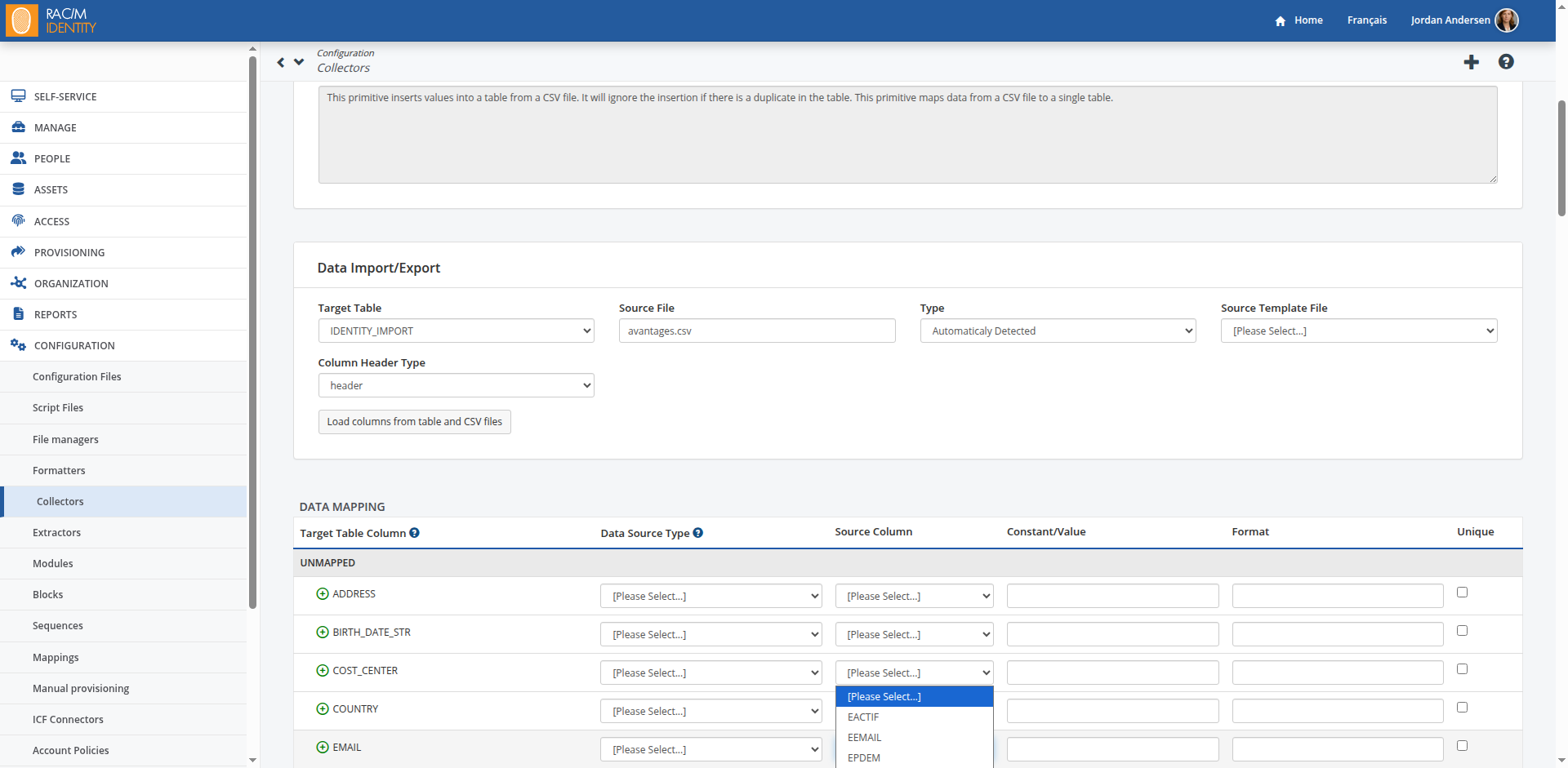 Mapping fields from a CSV File