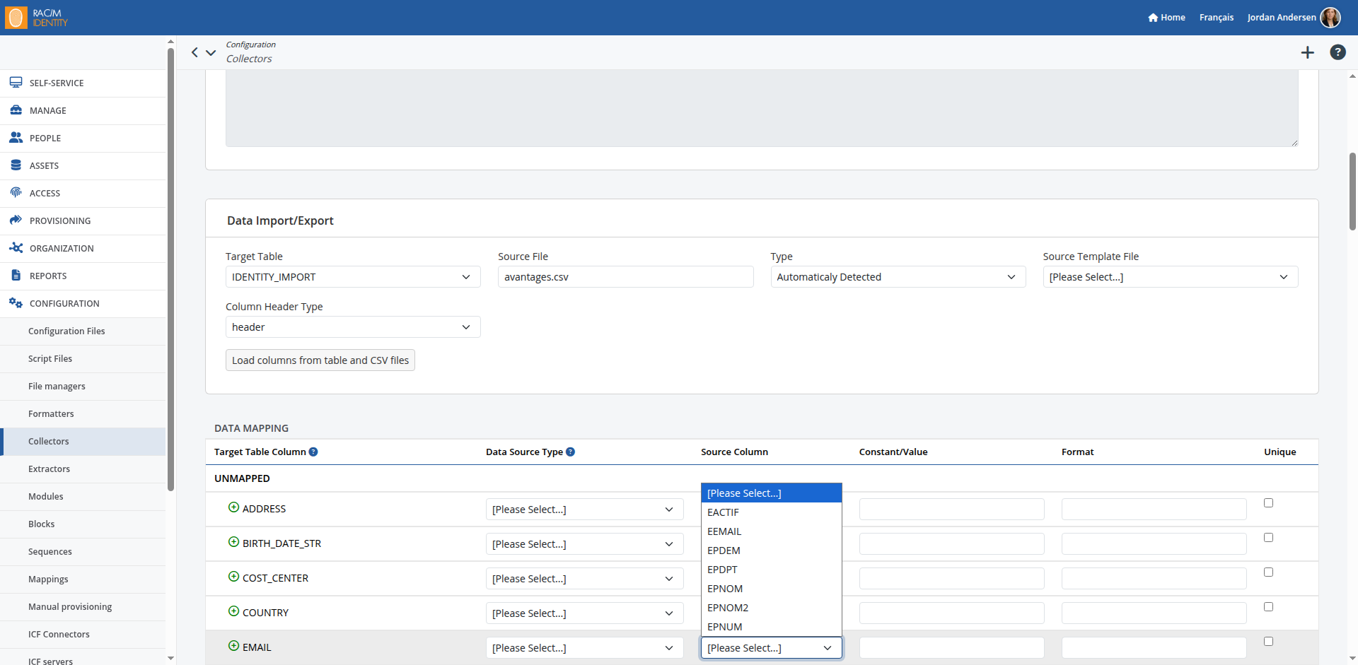 Mapping fields from a CSV File