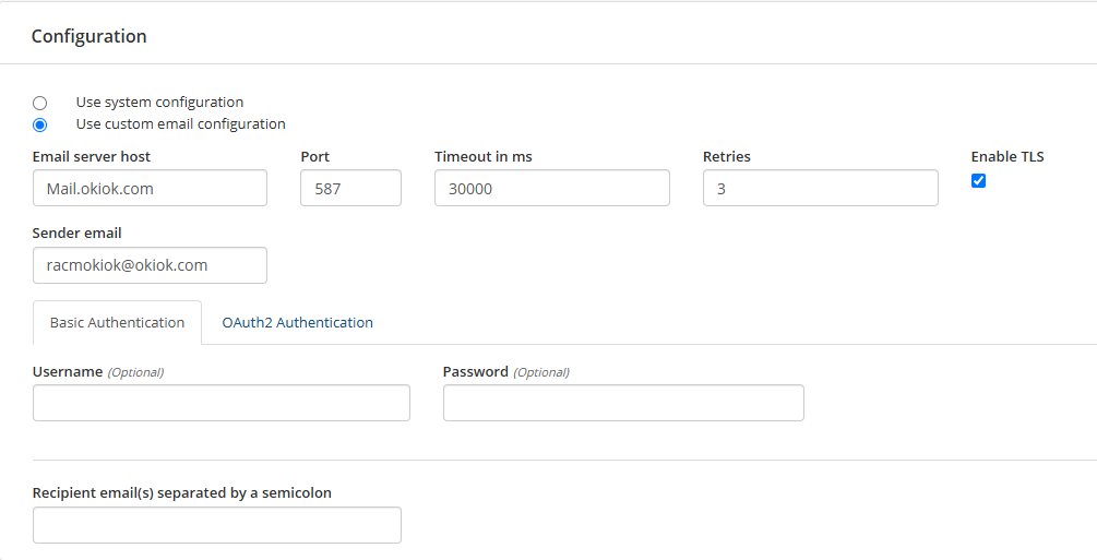 Email server configuration