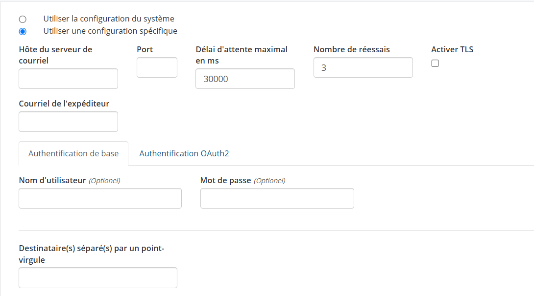 Configuration du serveur de courriel