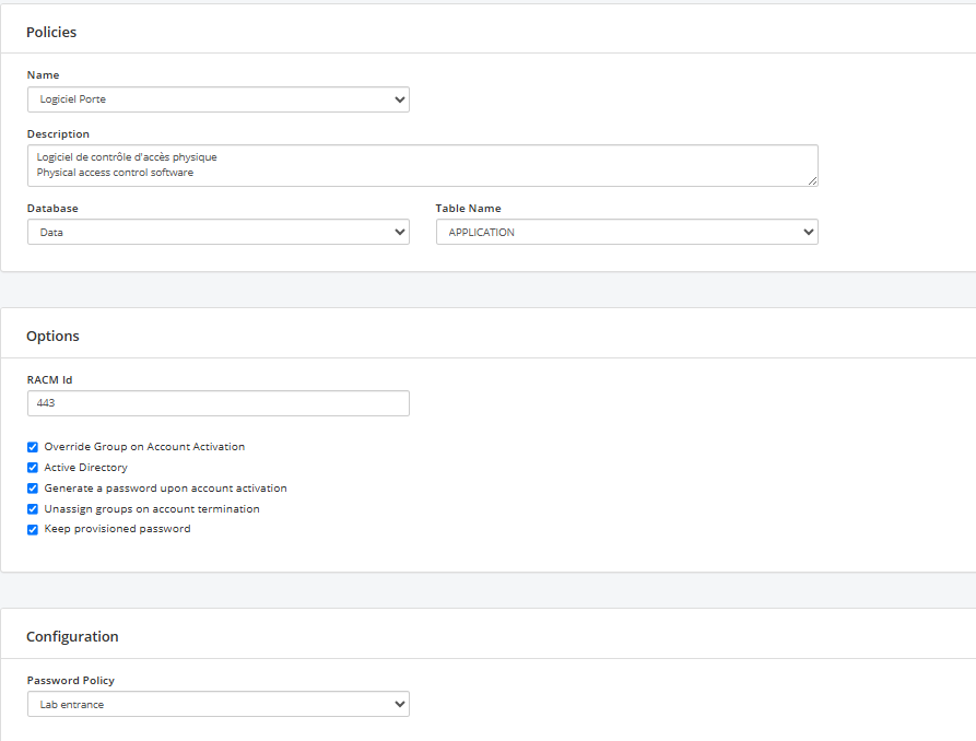 Account policy configuration