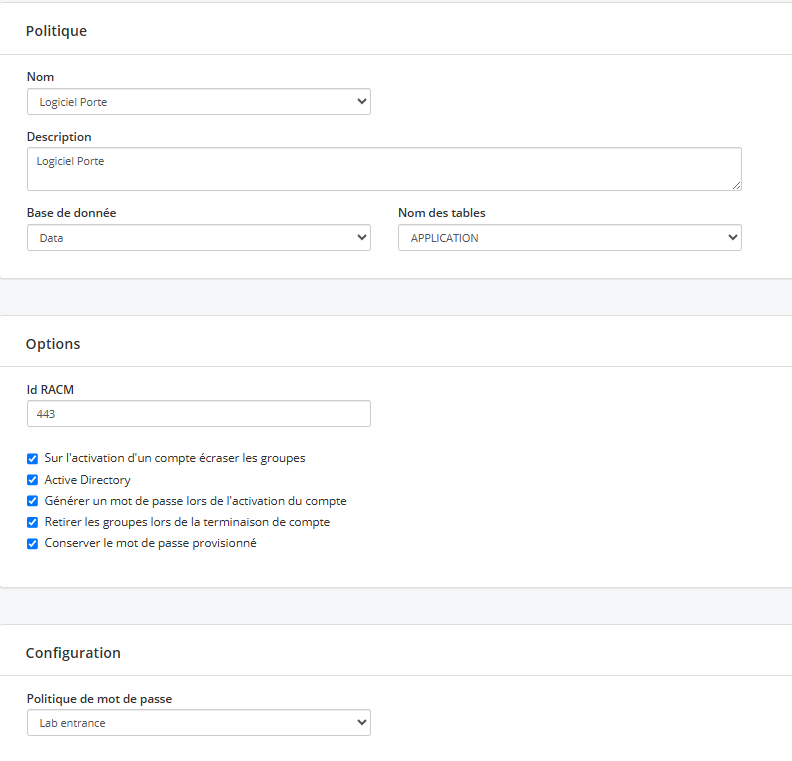 Configuration de la politique de mot de compte