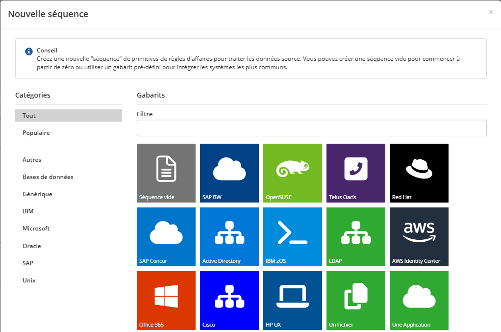 Gabarits de séquences disponibles