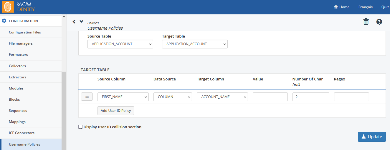 Username policy configuration