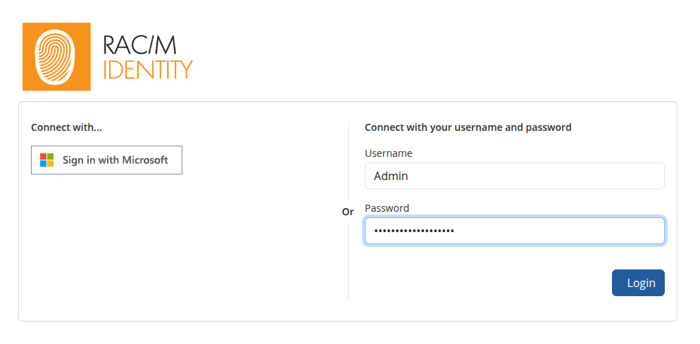 The login page