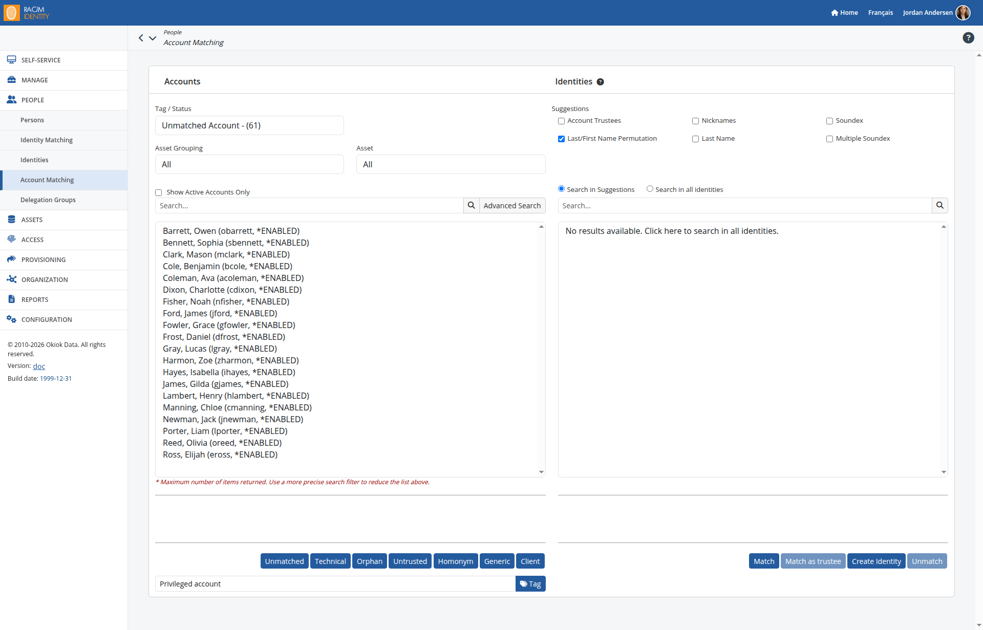 The Account Matching Page