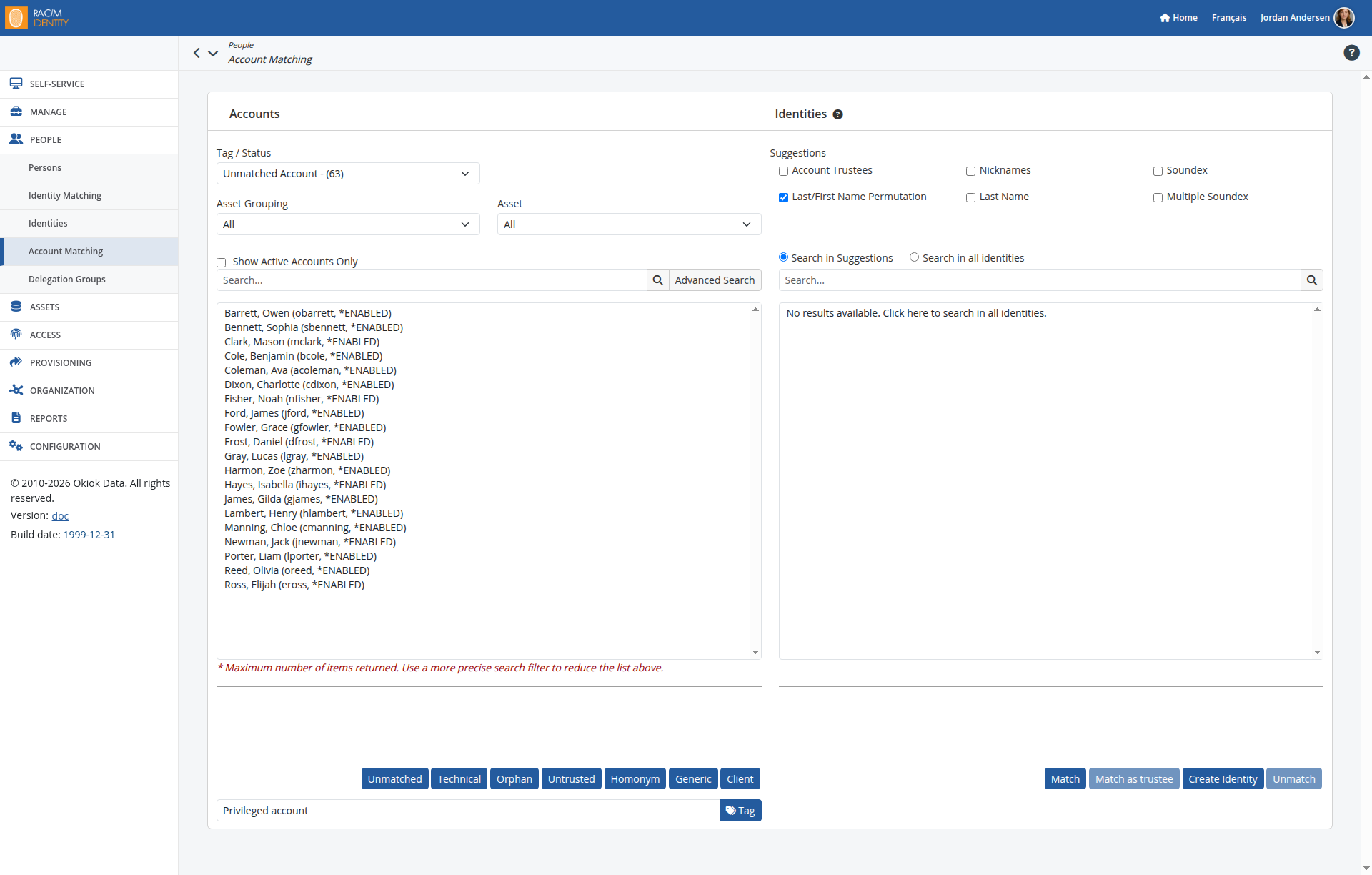 The Account Matching Page