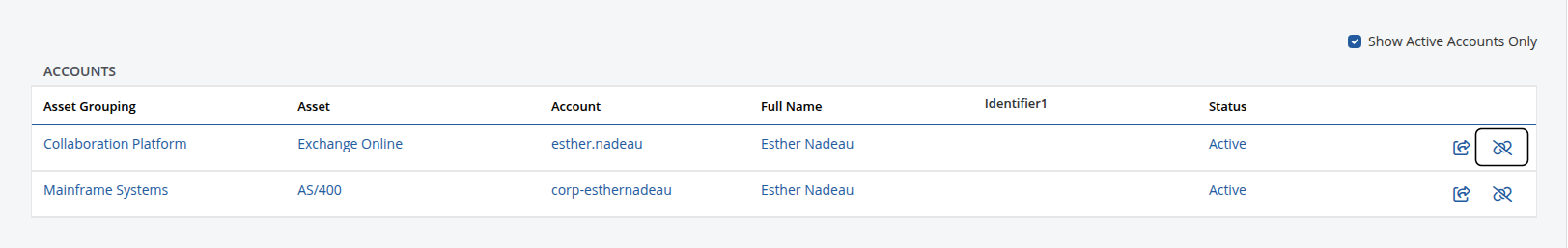 Unmatching an account from an identity