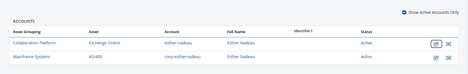 Selecting the account to move