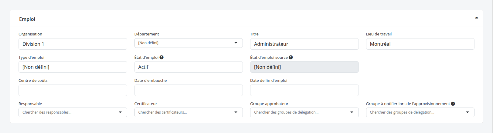 Identités - informations sur l'emploi