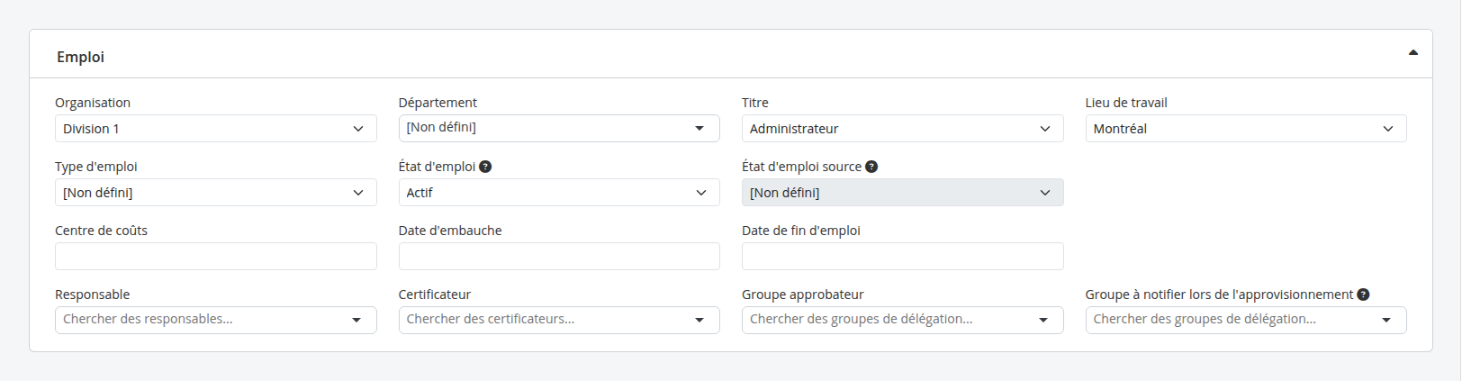 Identités - informations sur l'emploi