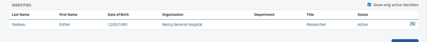 The list of identities in a person page