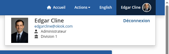 Menu déroulant du profil montrant l'identité actuelle