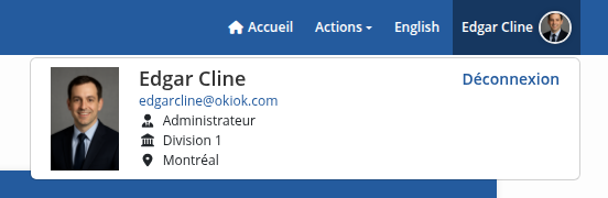 Menu déroulant du profil montrant l'identité actuelle