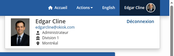 Menu déroulant du profil montrant l'identité actuelle