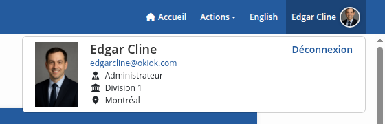 Menu déroulant du profil montrant l'identité actuelle