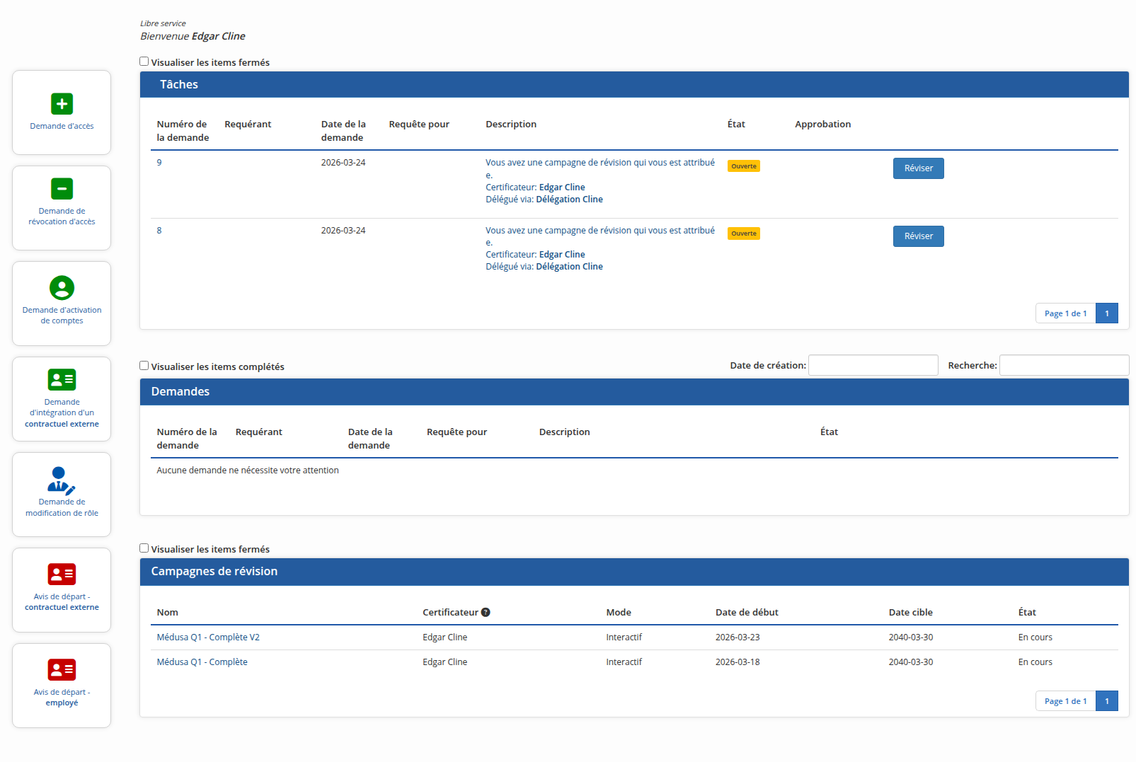 La page d'accueil du portail libre-service