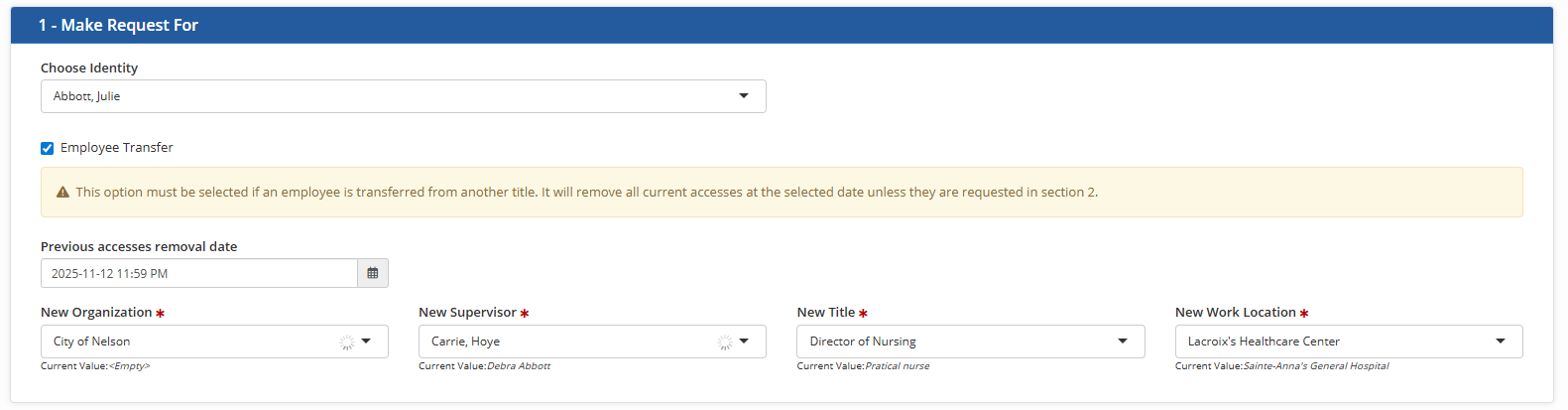 Employee transfer form