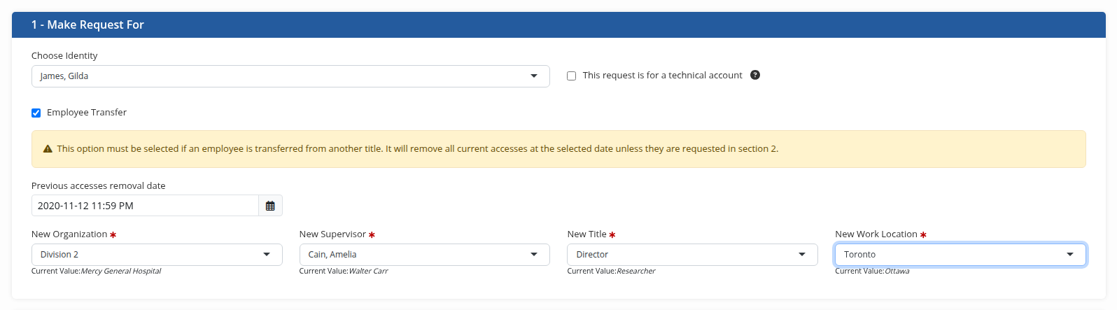 Employee transfer form