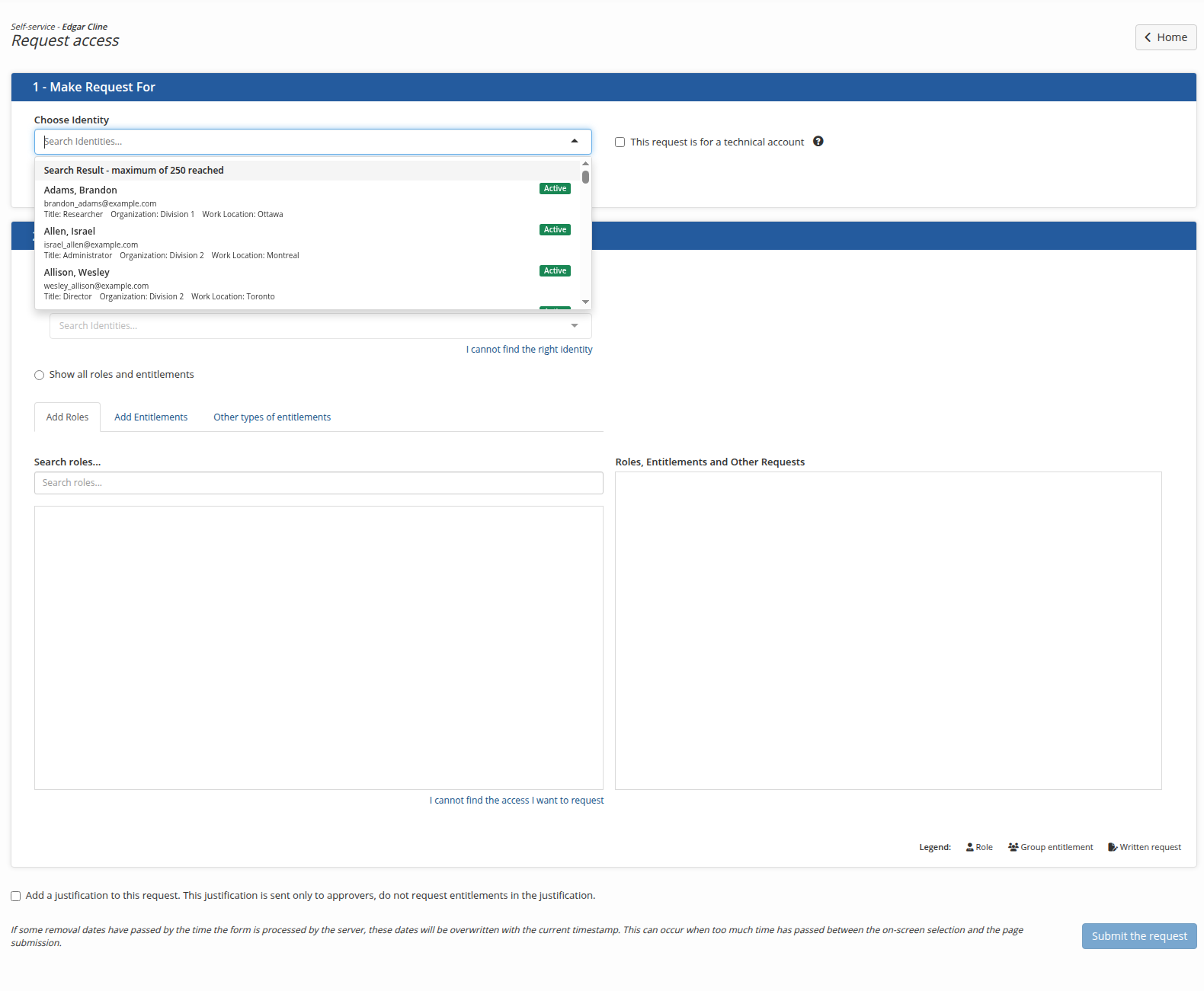 The access request form