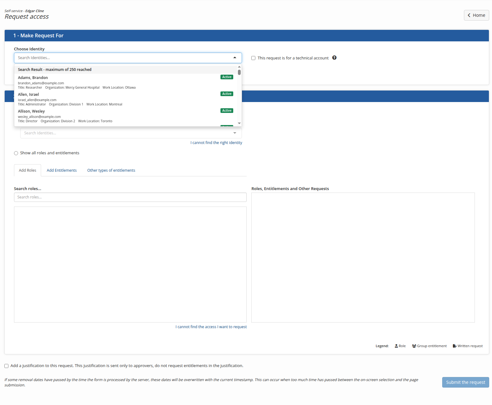 The access request form