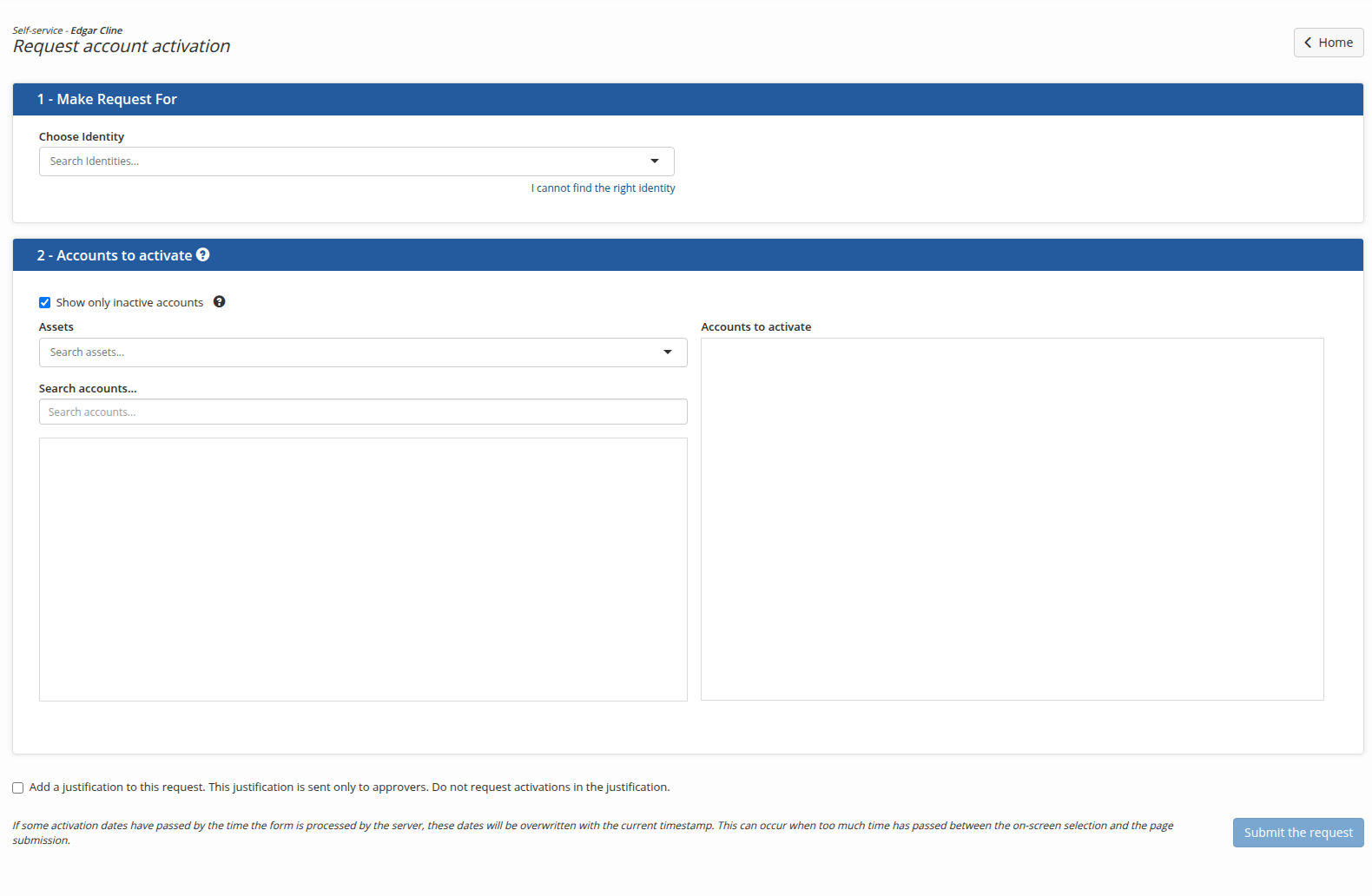 The account activation request form