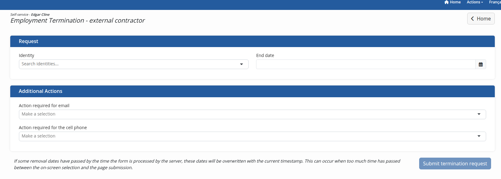 Employment Termination - External Contractor