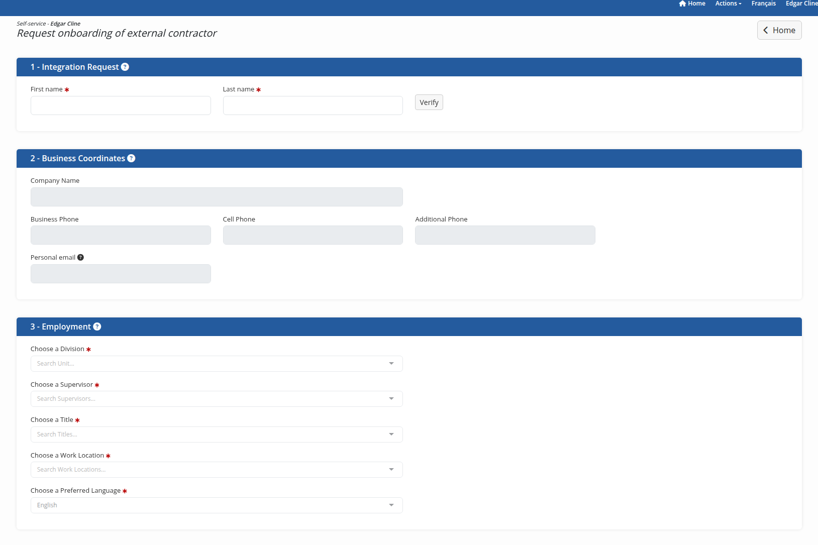 The onboarding request form